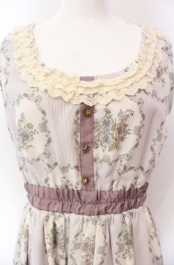 画像2: axes femme / 花×ストライプ柄ノースリワンピース M ラベンダー O-25-08-02-046-AX-OP-OW-OS