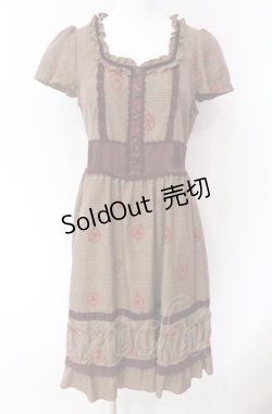 画像1: axes femme / フロッキーグレンチェックワンピース M ブラウン×ワイン O-25-08-02-047-AX-OP-OW-OS