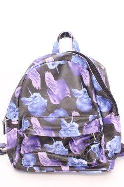 画像1: LISTEN FLAVOR / 幻のウサギ総柄バックパック  ブラック×ブルー×パープル O-25-08-02-1006-PU-BG-IG-OS