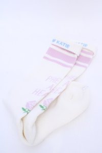 Katie / PRETTY AT HEART skate socks ソックス  シロ×ピンク O-25-08-02-1022-LO-ZA-IG-ZT450