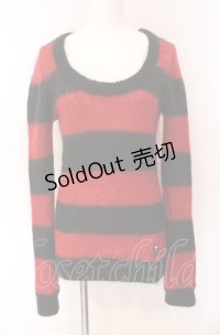 PEACE NOW / コフィン刺繍ボーダーニット M レッド×ブラック O-25-08-02-061-PU-TO-IG-OS