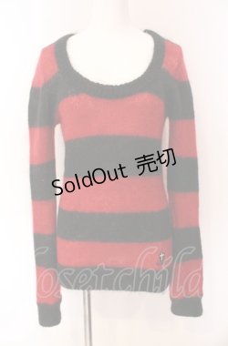 画像1: PEACE NOW / コフィン刺繍ボーダーニット M レッド×ブラック O-25-08-02-061-PU-TO-IG-OS