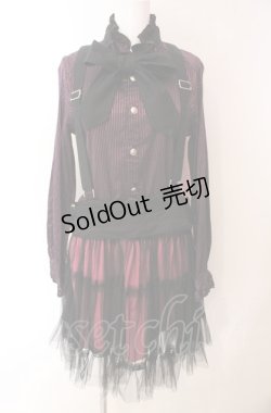 画像1: ALGONQUINS / チュール切替ストライプワンピース  ピンク×ブラック O-25-08-02-067-AL-OP-IG-OS