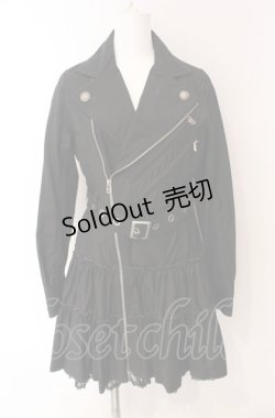画像1: ALGONQUINS / シャドーストライプフリルロングジャケット  ブラック O-25-08-02-068-AL-CO-IG-OS