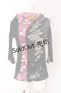 gouk / 龍プリント和柄切替カットソー  ブラック×パープル O-25-08-02-069-GO-TO-IG-OS