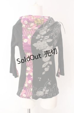 画像1: gouk / 龍プリント和柄切替カットソー  ブラック×パープル O-25-08-02-069-GO-TO-IG-OS