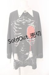 First Label / いちごボーンシャツ  ブラック×ホワイト O-25-08-02-070-PU-BL-IG-OS