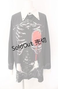 First Label / いちごボーンシャツ  ブラック×ホワイト O-25-08-02-070-PU-BL-IG-OS