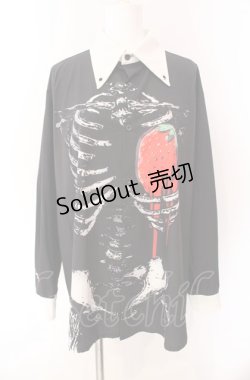 画像1: First Label / いちごボーンシャツ  ブラック×ホワイト O-25-08-02-070-PU-BL-IG-OS
