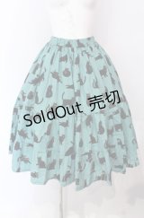 Physical Drop / ふてくされ猫柄スカート  グリーン O-25-08-02-007-LO-SK-IG-OS