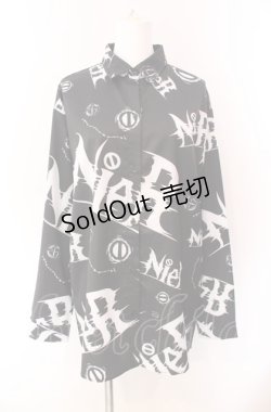 画像1: NieR Clothing / ORIGINAL Y-Shirt シャツ  ブラック×ホワイト O-25-08-02-072-PU-BL-IG-OS