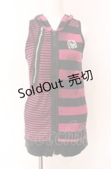 ALGONQUINS / ボーダーフードノースリーブトップス  ピンク×ブラック O-25-08-02-076-AL-TO-IG-OS