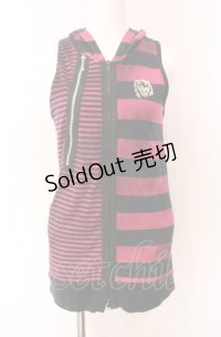ALGONQUINS / ボーダーフードノースリーブトップス  ピンク×ブラック O-25-08-02-076-AL-TO-IG-OS