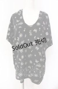 ALGONQUINS / ラメプリント総柄スクエアフーディ  ブラック O-25-08-02-077-AL-TO-IG-OS