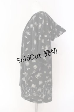 画像2: ALGONQUINS / ラメプリント総柄スクエアフーディ  ブラック O-25-08-02-077-AL-TO-IG-OS