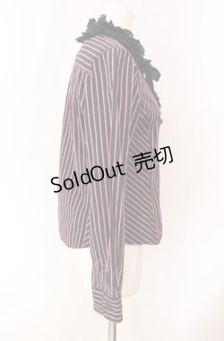 画像3: ALGONQUINS / クラウン刺繍ストライプブラウス  ブラック×ピンク O-25-08-02-079-AL-BL-IG-OS