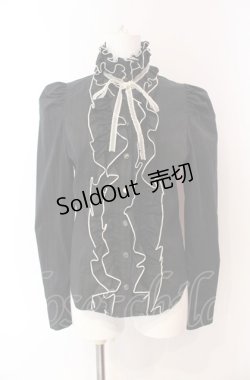 画像1: BPN / パイピングフリルラメストライプブラウス  ブラック×オフホワイト O-25-08-02-081-GO-BL-IG-OS