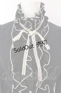 画像2: BPN / パイピングフリルラメストライプブラウス  ブラック×オフホワイト O-25-08-02-081-GO-BL-IG-OS