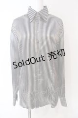 GADGET GROW / サテンストライプブラウス  ベージュ×ネイビー O-25-08-02-082-GO-BL-IG-OS