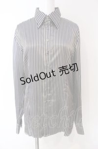 GADGET GROW / サテンストライプブラウス  ベージュ×ネイビー O-25-08-02-082-GO-BL-IG-OS
