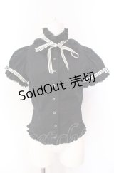 BPN / ストライプリボン襟付きパフブラウス M ブラック O-25-08-02-088-GO-BL-IG-OS