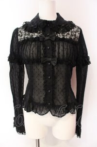 Angelic Pretty / 胸元シャーリングレーシィブラウス  クロ O-25-08-02-089-AP-BL-IG-OS