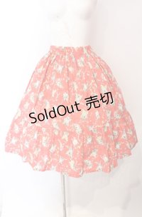 Physical Drop / ハンドメイドギャザー2段フリルスカート（ねこ柄）  アカ O-25-08-02-003-LO-SK-IG-OS