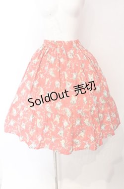 画像1: Physical Drop / ハンドメイドギャザー2段フリルスカート（ねこ柄）  アカ O-25-08-02-003-LO-SK-IG-OS