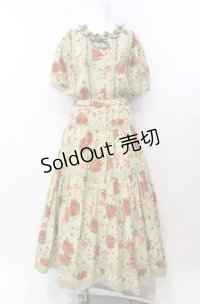 PINK HOUSE / ジャム瓶&いちごバスケット柄半袖ワンピース  グリーン O-25-08-05-031-LO-OP-YM-OS