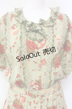 画像2: PINK HOUSE / ジャム瓶&いちごバスケット柄半袖ワンピース  グリーン O-25-08-05-031-LO-OP-YM-OS