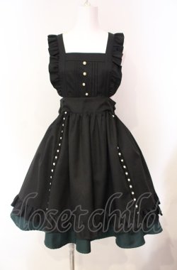 画像1: Amavel / Dark Chember Maidミドルエプロンジャンパースカート F クロ×グリーン O-25-08-05-051-CA-SK-OW-OS