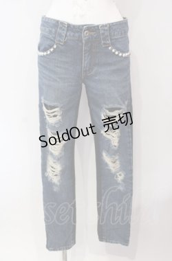 画像1: ALGONQUINS / スタッズダメージデニムパンツ  インディゴ O-25-08-05-007-AL-PA-IG-OS