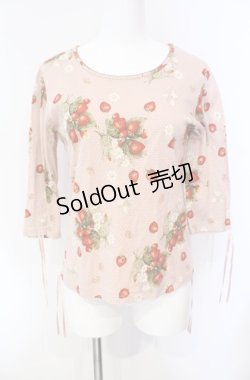 画像1: PINK HOUSE / いちごプリント五分袖カットソー M ピンク O-25-08-05-010-LO-TS-YM-OS