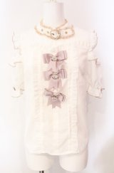 LIZ LISA / 3つリボンチョーカーブラウス  シロ×ピンク O-25-08-05-080-LO-BL-IG-OS