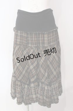 画像1: axes femme / チェック切り替えウエストカットスカート M ブラウン O-25-08-05-015-AX-SK-OW-OS