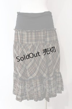 画像2: axes femme / チェック切り替えウエストカットスカート M ブラウン O-25-08-05-015-AX-SK-OW-OS