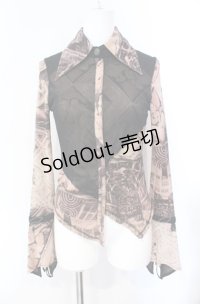 Ozz On / 宗教柄パワーネットブラウス  ベージュ系 O-25-08-07-027-OO-BL-OW-OS