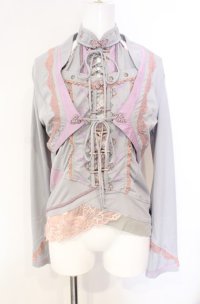 Ozz oneste / ボレロ付きレースアップキャミソール  グレー×ピンク×ラベンダー O-25-08-07-031-OO-TO-OW-OS