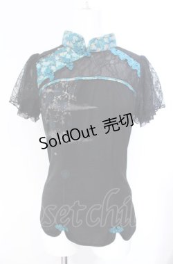 画像1: Ozz oneste / 和チャイナレース切替トップス  ブラック×グリーン O-25-08-07-048-OO-TO-OW-OS