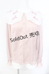 axes femme kawaii / プチリボン配色ブラウス  ピンク O-25-08-07-058-AX-BL-IG-OS