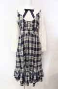 axes femme POETIQUE / チェックフリルレディワンピース  ネイビー×シロ O-25-08-07-067-AX-OP-IG-OS