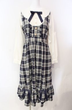 画像1: axes femme POETIQUE / チェックフリルレディワンピース  ネイビー×シロ O-25-08-07-067-AX-OP-IG-OS