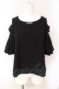 axes femme POETIQUE / 肩あきパフ袖総レースプルオーバー M クロ O-25-08-07-083-AX-TO-IG-OS