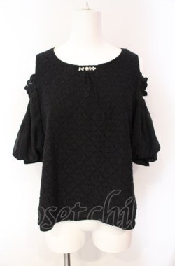 画像1: axes femme POETIQUE / 肩あきパフ袖総レースプルオーバー M クロ O-25-08-07-083-AX-TO-IG-OS