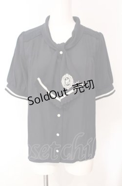 画像1: axes femme / モチーフ刺繍ボウタイブラウス M ネイビー×クロ O-25-08-07-089-AX-BL-IG-OS