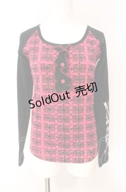 画像1: ALGONQUINS / ユニオンジャックスカルptカットソー  ピンク×ブラック O-25-08-07-095-AL-TS-IG-ZY