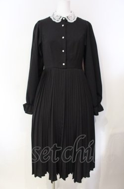 画像1: m petit by misako / レース襟プリーツワンピース M クロ O-25-08-07-017-LO-OP-OW-OS