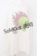 Candy Stripper / FIRE SKULL DAMAGE SWEAT スウェット  ホワイト O-25-08-08-030-PU-TO-IG-OS