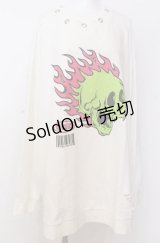Candy Stripper / FIRE SKULL DAMAGE SWEAT スウェット  ホワイト O-25-08-08-030-PU-TO-IG-OS