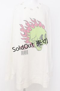 Candy Stripper / FIRE SKULL DAMAGE SWEAT スウェット  ホワイト O-25-08-08-030-PU-TO-IG-OS
